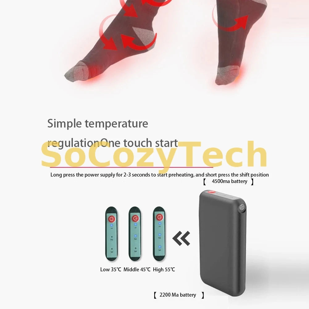 1/2/3Pair Winter Heated Socks Anti Slip Battery Powered Cold-Proof Skiing Sock Heating Warm Long Socks For Outdoor Skiing Hiking Socosytech