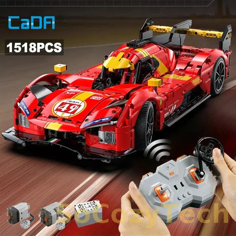 1518Pcs 1:10 Cada MOC City Remote Control Flame Racing Car Model Building Blocks RC V6 Sports Vehicle Bricks Toys Festival Gifts Socosytech