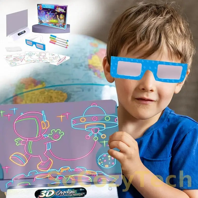 3D Magic Drawing Pad LED Light Colorful Space Ocean Dinosaur Painting Board Kids Educational Toys Grow Playmates Creative Gift Socosytech