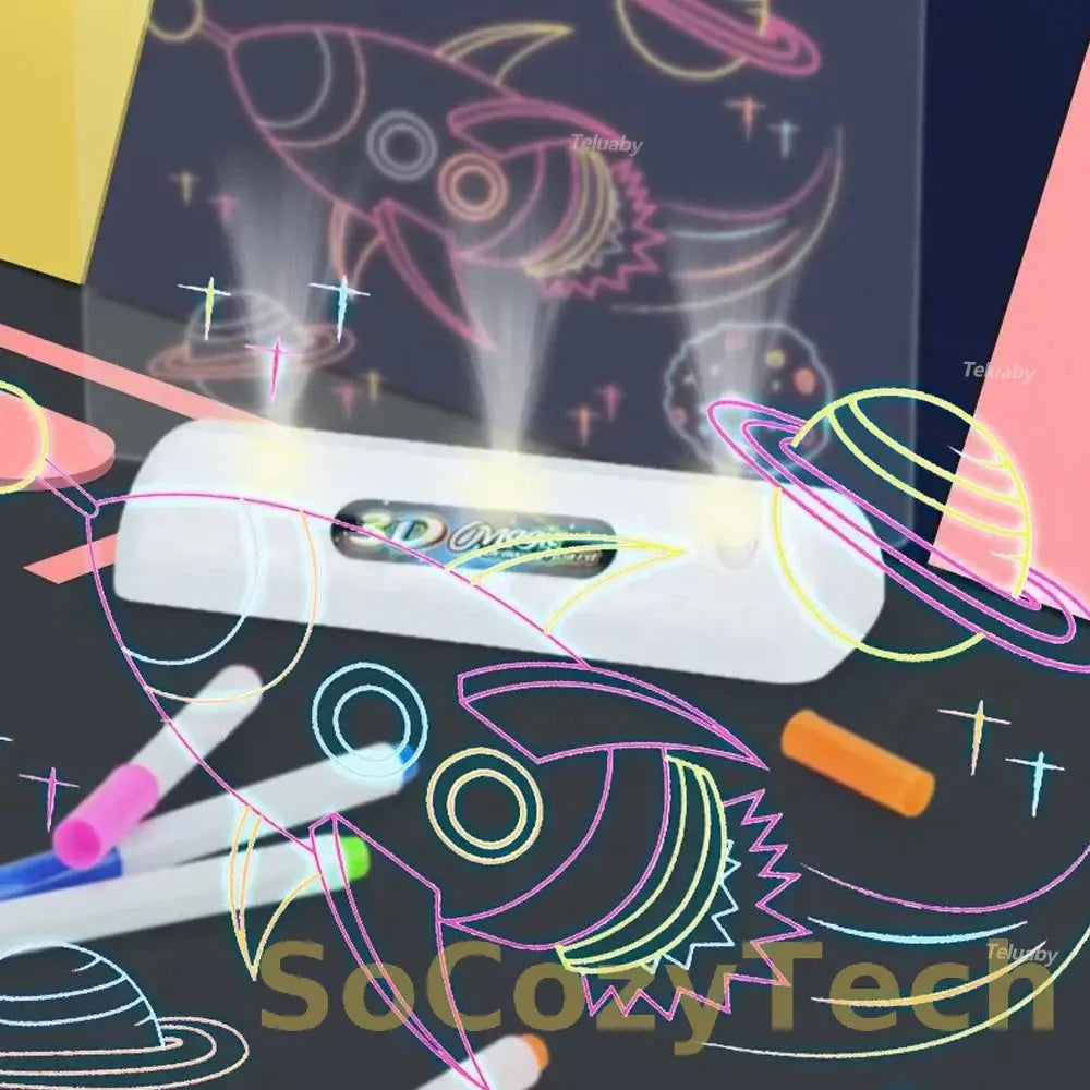 3D Magic Drawing Pad LED Light Colorful Space Ocean Dinosaur Painting Board Kids Educational Toys Grow Playmates Creative Gift Socosytech