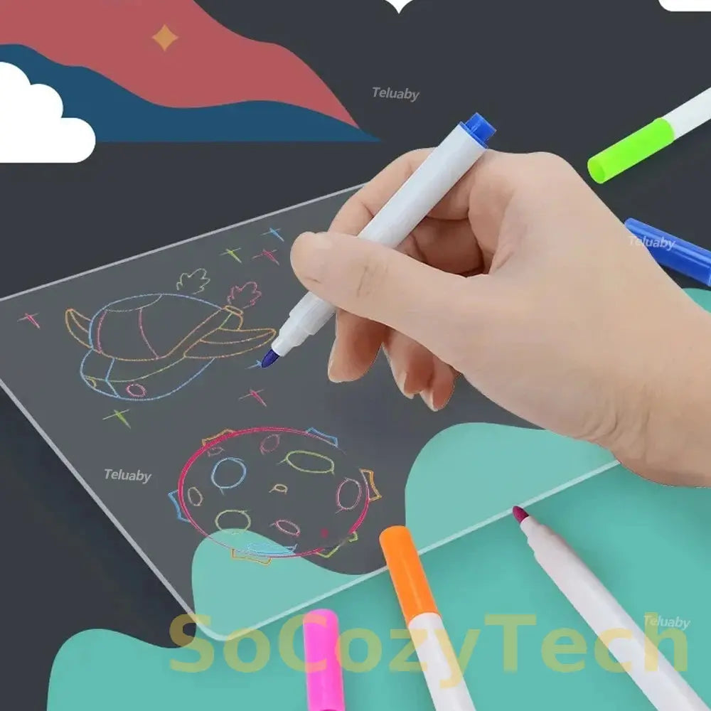 3D Magic Drawing Pad LED Light Colorful Space Ocean Dinosaur Painting Board Kids Educational Toys Grow Playmates Creative Gift Socosytech