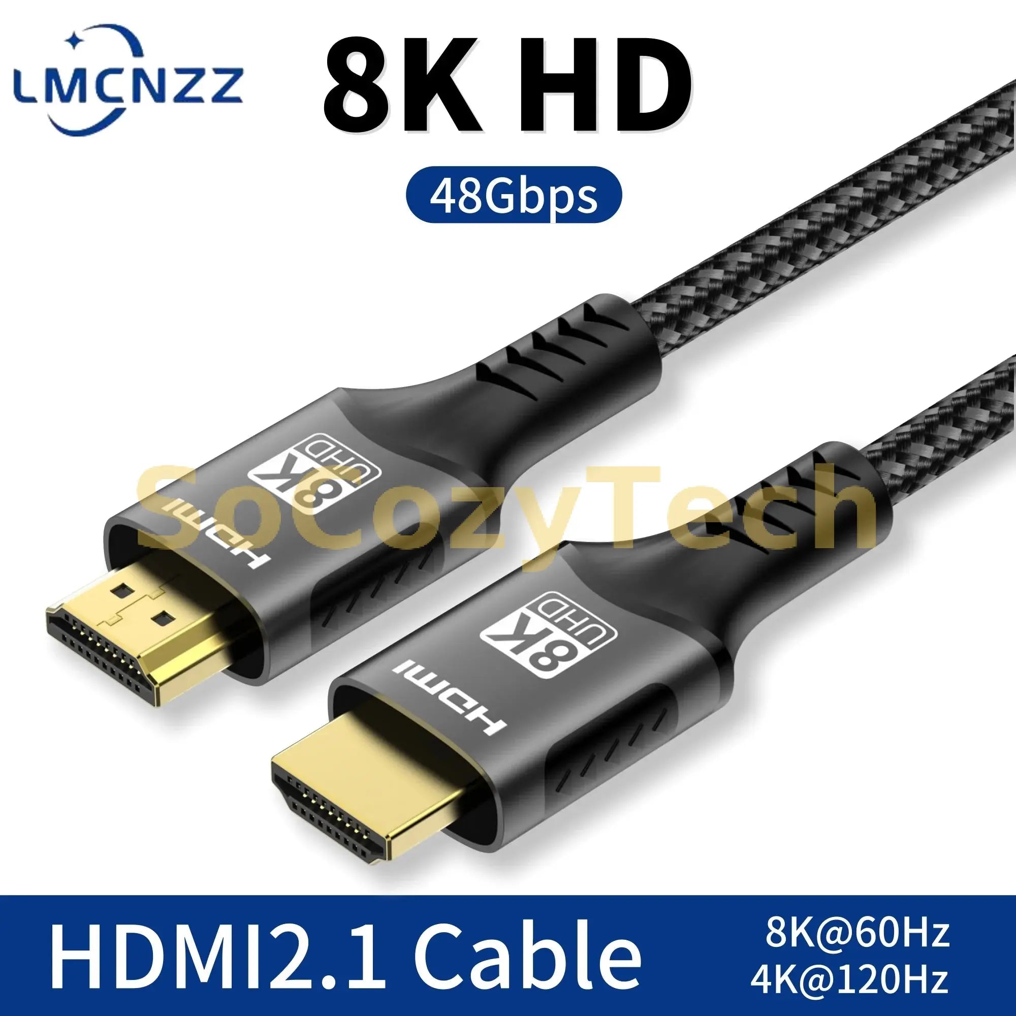 8K HDMI Cable High Speed Hdmi Cables Braided Nylon & Gold Connectors HDMI2.1 4K @ 120Hz 8K@60Hz for Laptop PS5 Xbox HDTV Socosytech
