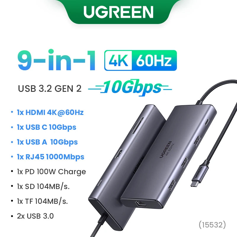 UGREEN Hub USB-C 5–13-en-1 – HDMI 8K / RJ45 10Gbps / USB 3.0 / PD 100W