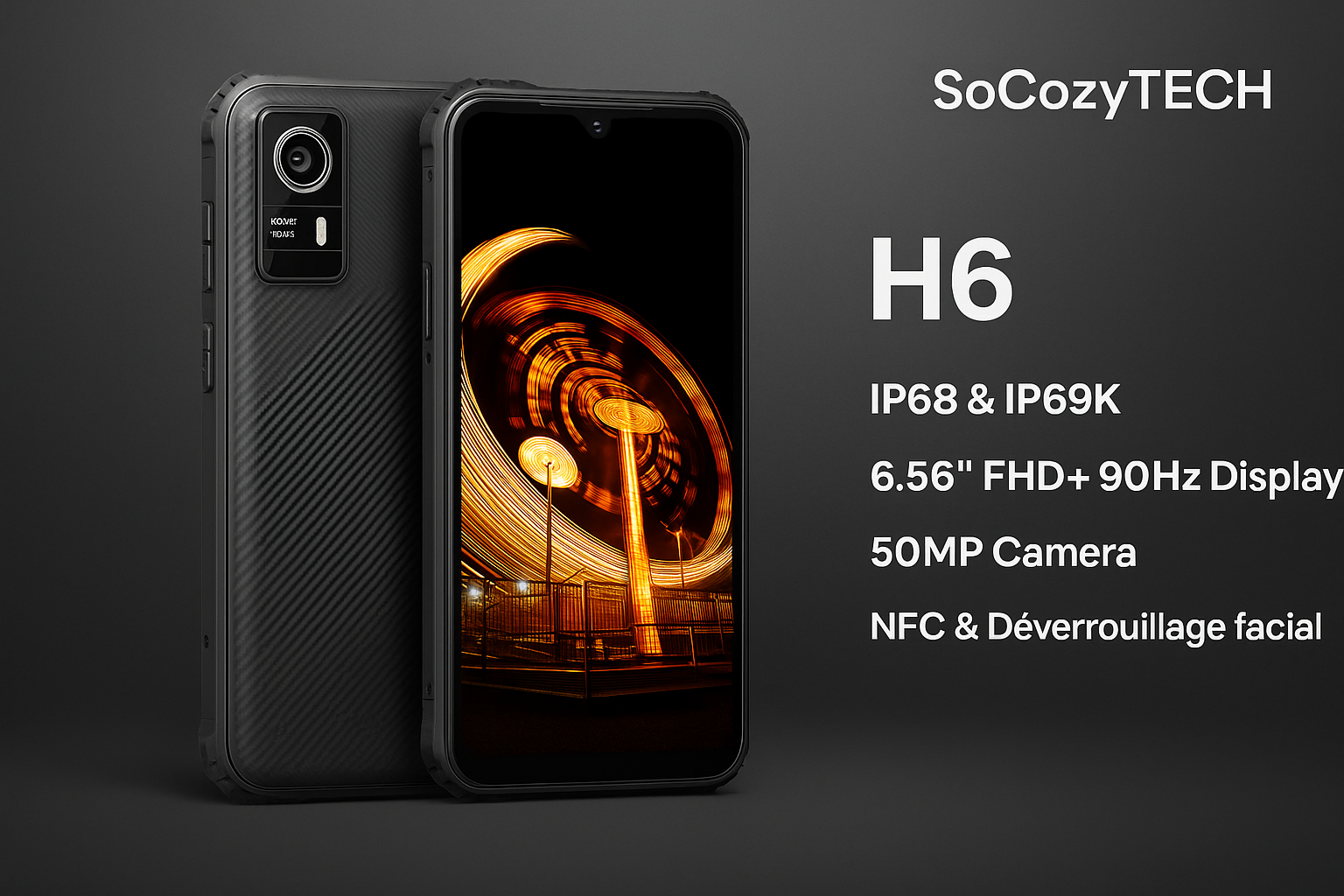 AGM H6 smartphone rugged 8GB 256GB IP68 IP69K avec écran 6.56 FHD 90Hz et caméra 50MP