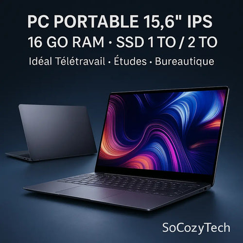 Ordinateur portable AKPAD 15,6″ IPS Full HD, 16Go RAM, SSD 1To, idéal bureautique, télétravail et études – SoCozyTech