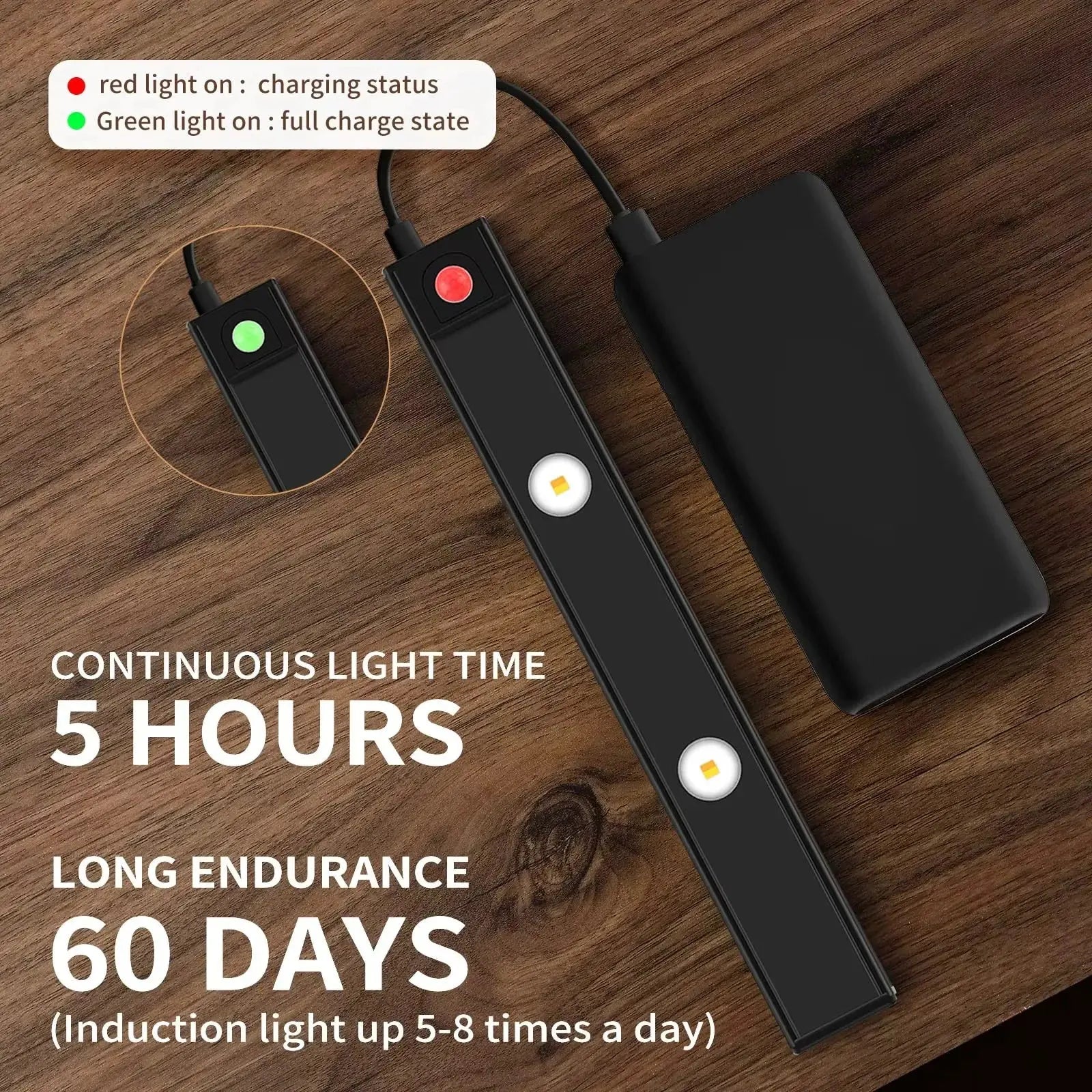 Barre LED Ultra-Fine à Détection de Mouvement–3 Couleurs & Recharge USB (Htomaza) - Socosytech