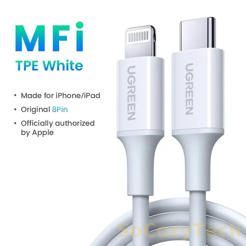 UGREEN MFi 20W PD USB C to Lightning Cable for iPhone 14 13 12 Pro Max Fast Charging Type C Cable for iPhone for iPad Socosytech