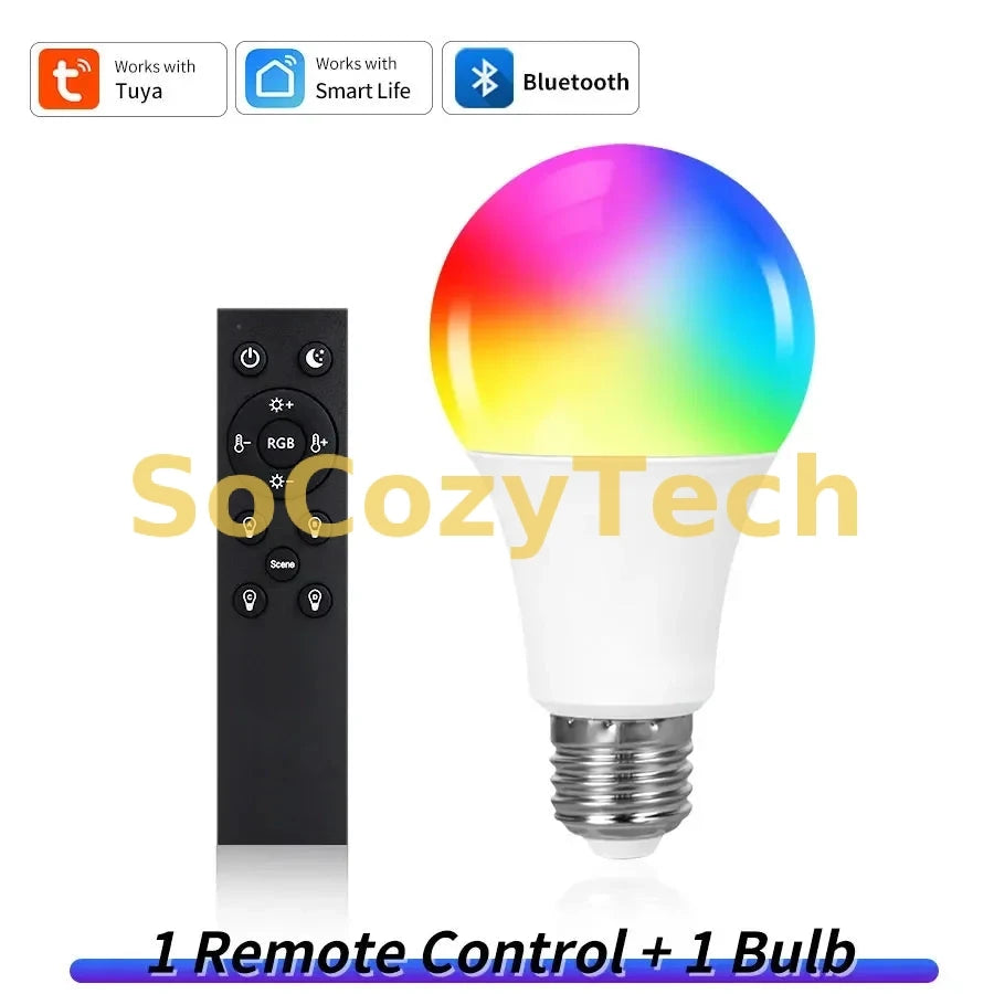 Ampoule LED Connectée Tuya Smart Life – RGB Bluetooth 9W E27 avec Télécommande SoCozyTech