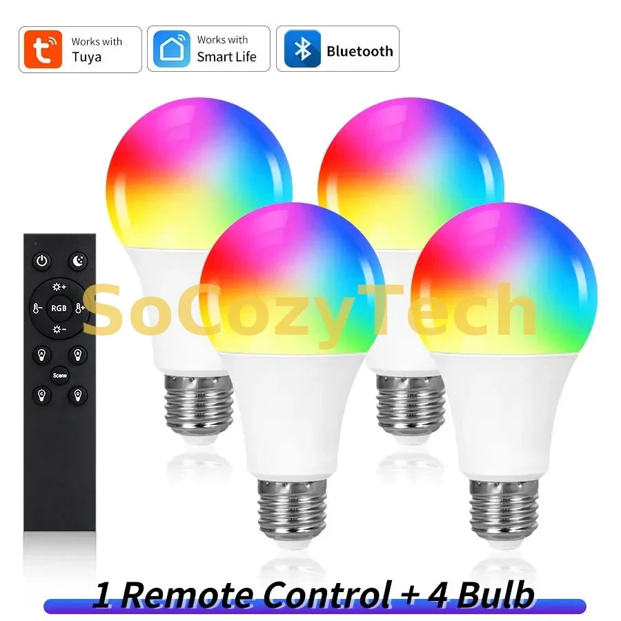 Ampoule LED Connectée Tuya Smart Life – RGB Bluetooth 9W E27 avec Télécommande SoCozyTech