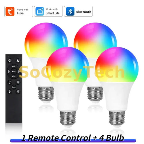 Ampoule LED Connectée Tuya Smart Life – RGB Bluetooth 9W E27 avec Télécommande SoCozyTech