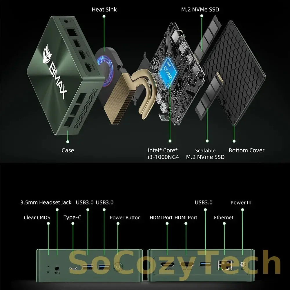 Bmax B6 Plus Mini Pc Intel I3-1000Ng4 Windows 11 Pc 12Gb Ddr4 Ram 512Gb Nvme Ssd Wifi 5 USB 3.0 USB * 3 HDMI * 2 Bluetooth4.2 Socosytech