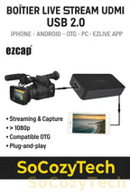 Boîtier Live Stream HDMI – Capture USB 2.0 pour Smartphone & PC (1080p) Socosytech