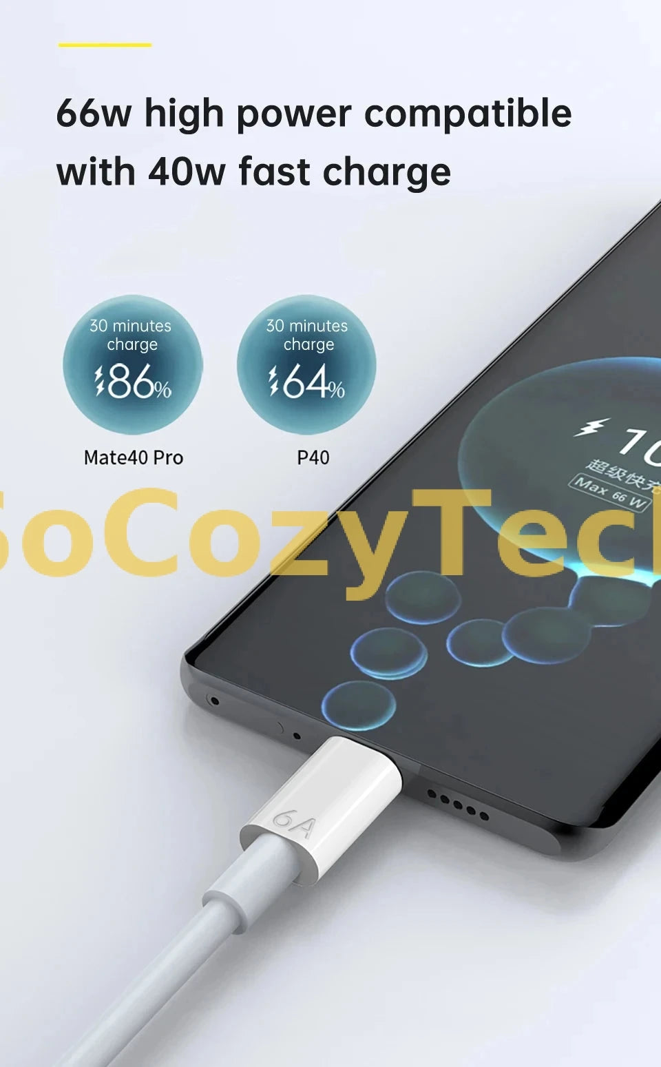 Câble SuperCharge 66 W USB-C – Charge Rapide Universelle pour Huawei / Android / Tablettes SoCozyTech