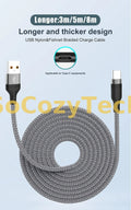 Câble USB-C 6A – Charge Ultra-Rapide & Tressage Renforcé (3m à 8m) SoCozyTech