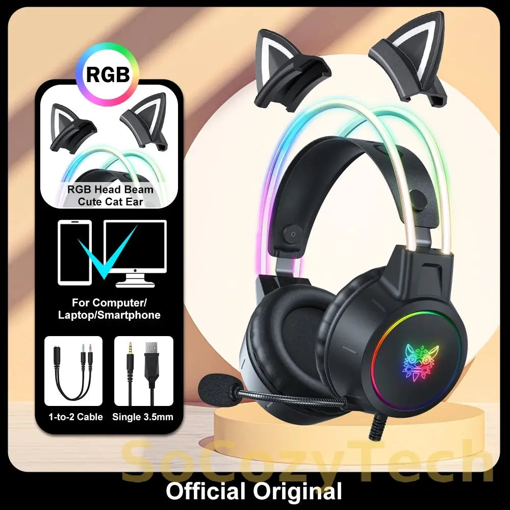 Casque Gaming RGB ONIKUMA X15 Pro – Micro Flexible & LED Cat Ear Socosytech