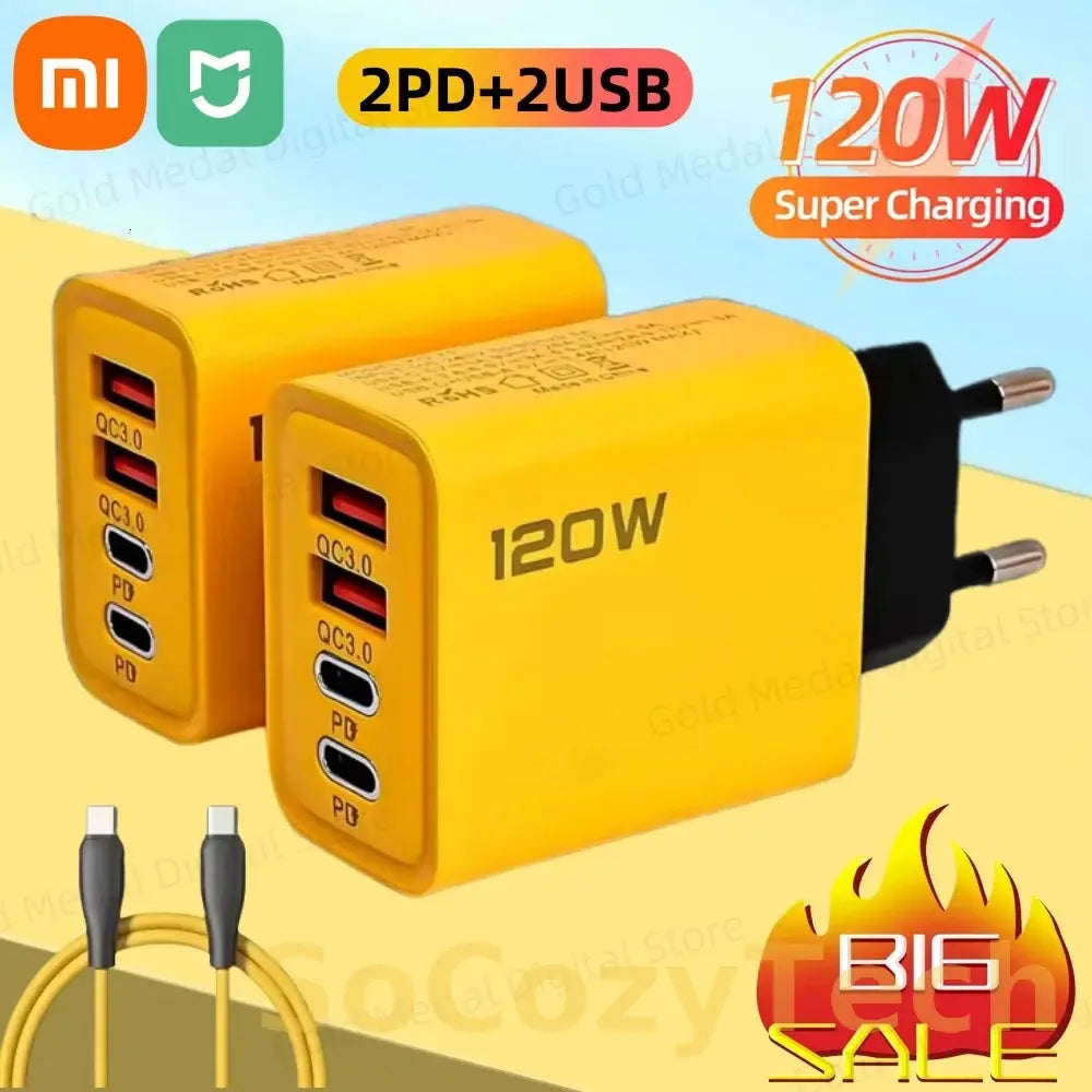 Chargeur 120W – 4 Ports USB & USB-C | Super Charge Rapide Socosytech