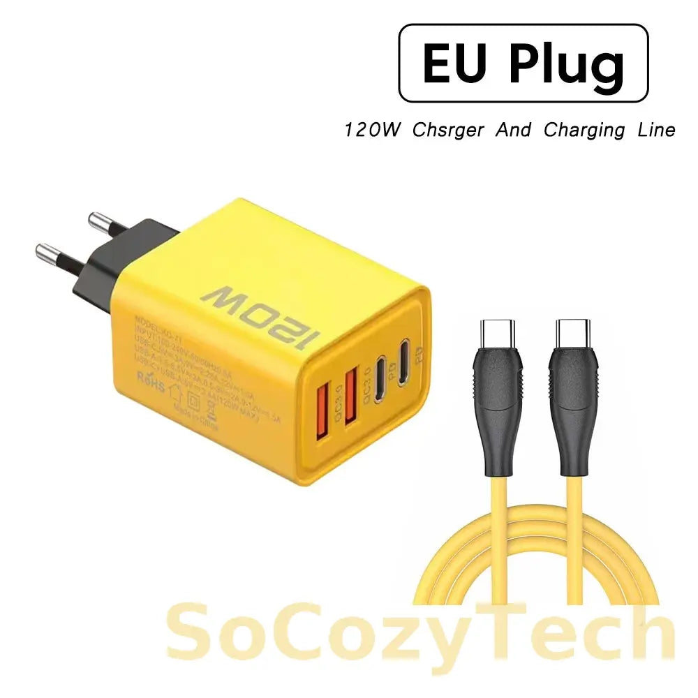Chargeur 120W – 4 Ports USB & USB-C | Super Charge Rapide Socosytech