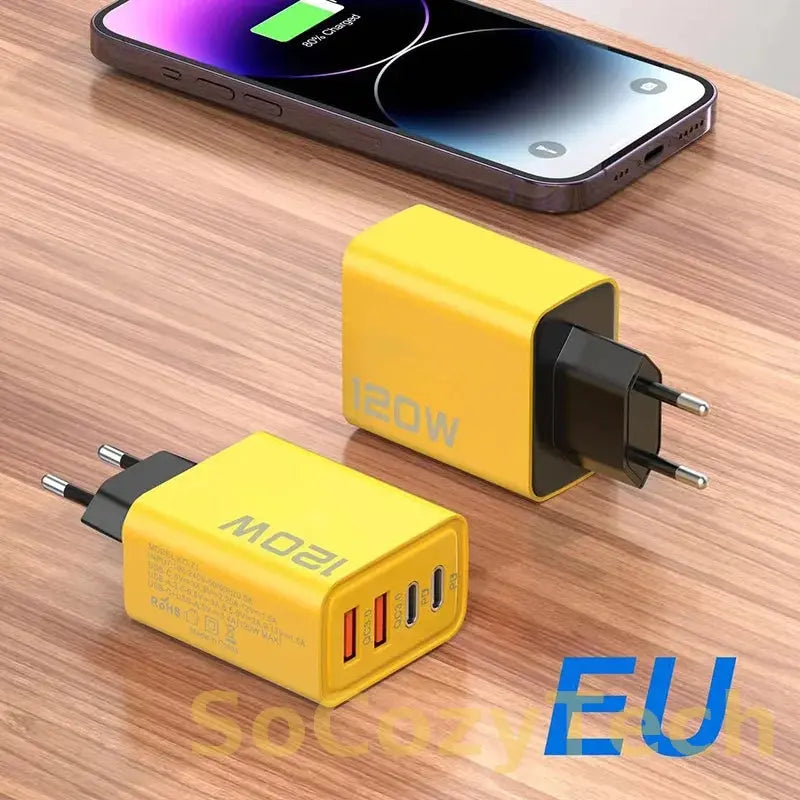 Chargeur 120W – 4 Ports USB & USB-C | Super Charge Rapide Socosytech