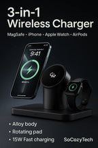 Chargeur MagSafe Qi2 3-en-1 – Station Sans Fil iPhone • Apple Watch • AirPods (15W) - Socosytech