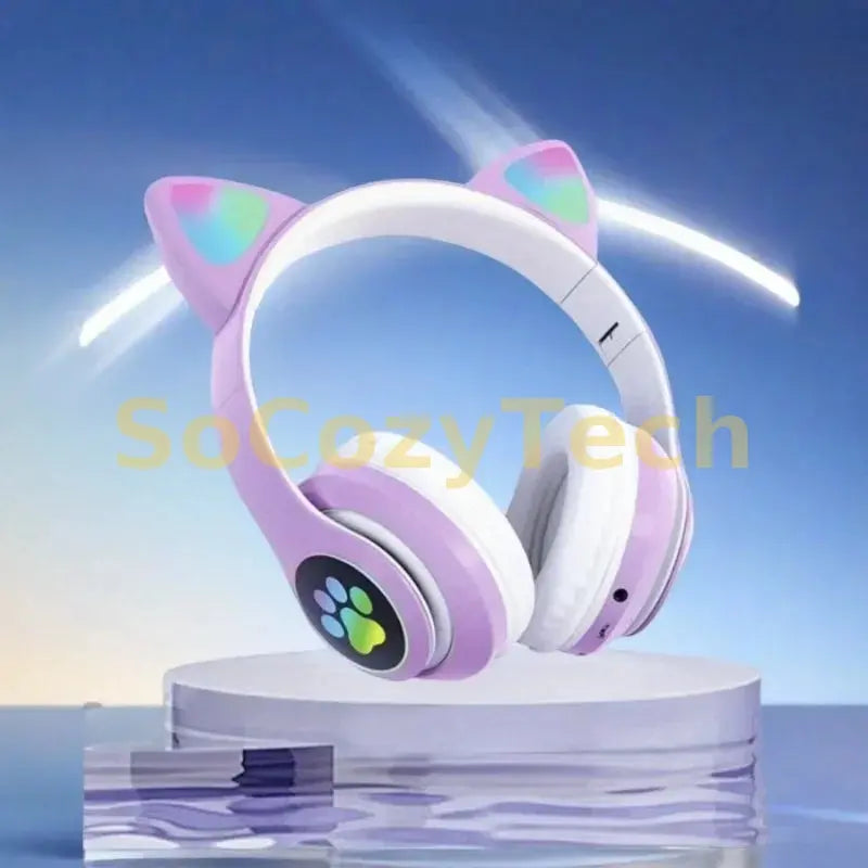 Cute Cat Wireless Headphones RGB Cute Cat Ears Headset With Microphone Noise Cancelling Kid Stereo Music Children's Gifts Socosytech