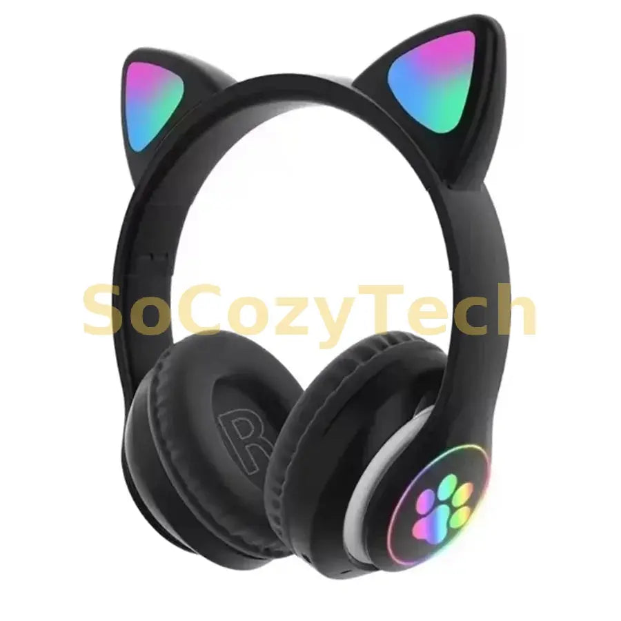 Cute Cat Wireless Headphones RGB Cute Cat Ears Headset With Microphone Noise Cancelling Kid Stereo Music Children's Gifts Socosytech