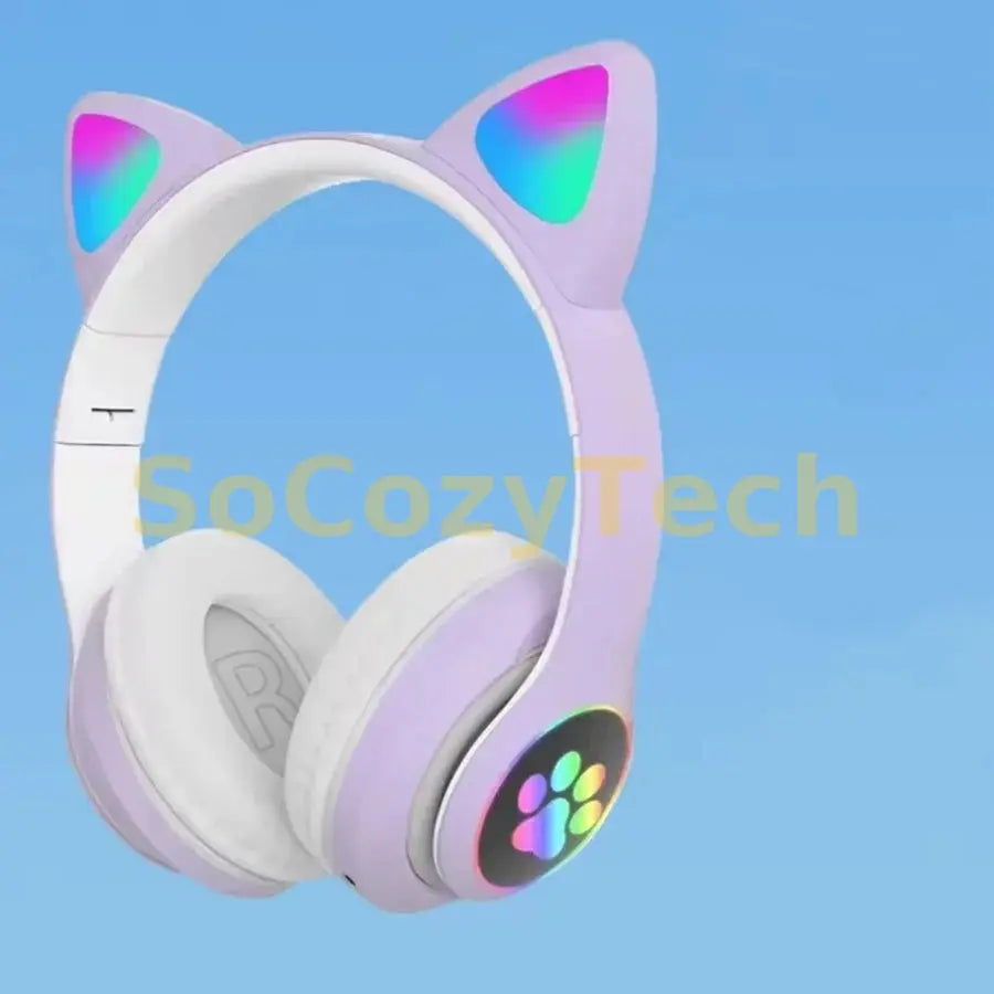 Cute Cat Wireless Headphones RGB Cute Cat Ears Headset With Microphone Noise Cancelling Kid Stereo Music Children's Gifts Socosytech