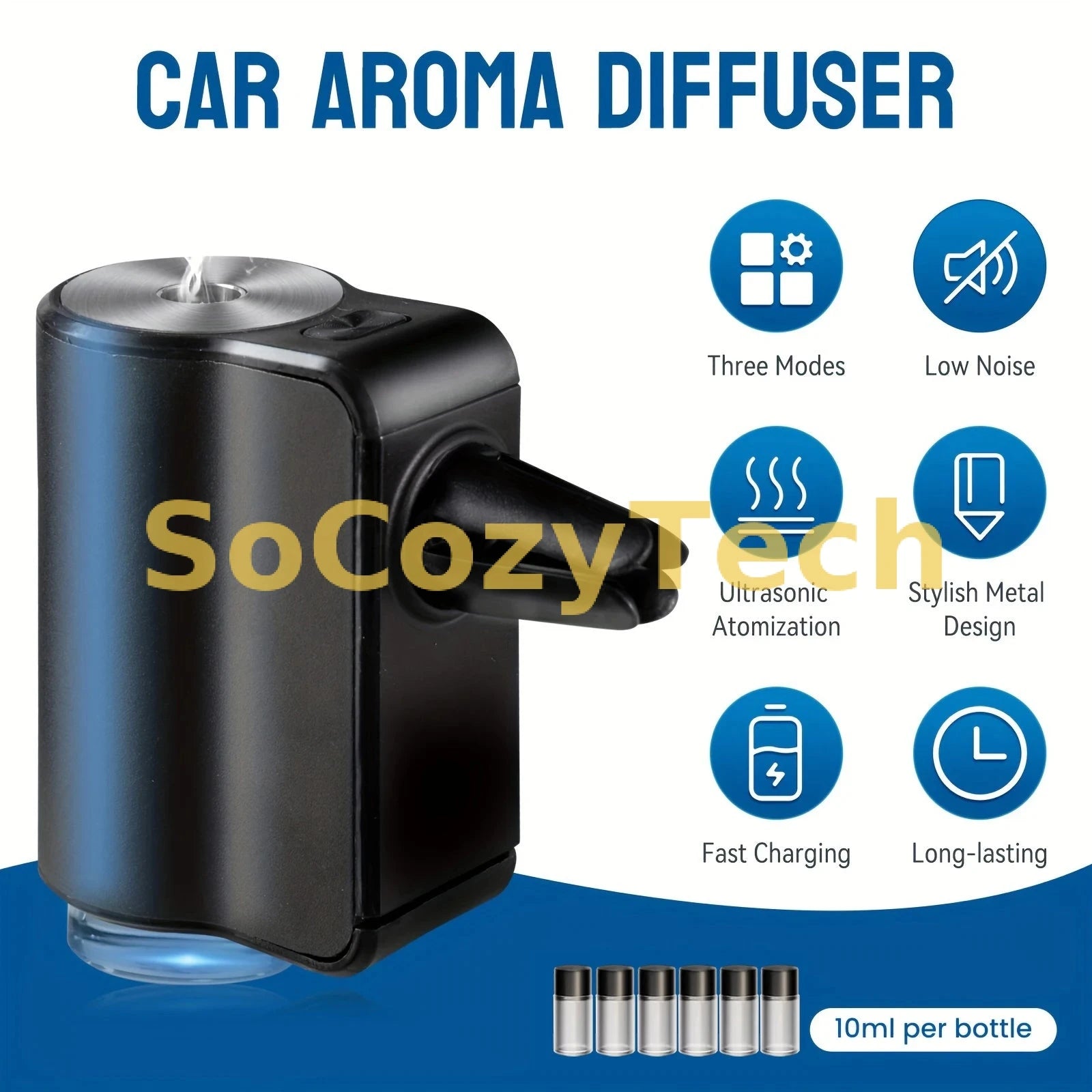 Diffuseur d’Arômes Intelligent pour Voiture – Rechargeable & Minuteur Automatique Socosytech