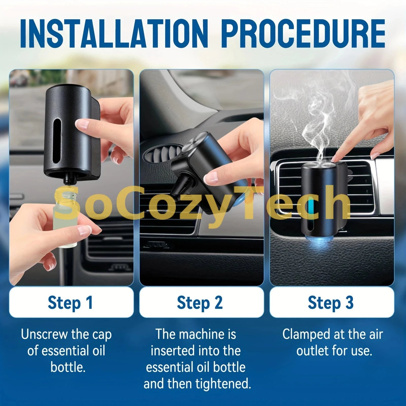 Diffuseur d’Arômes Intelligent pour Voiture – Rechargeable & Minuteur Automatique Socosytech