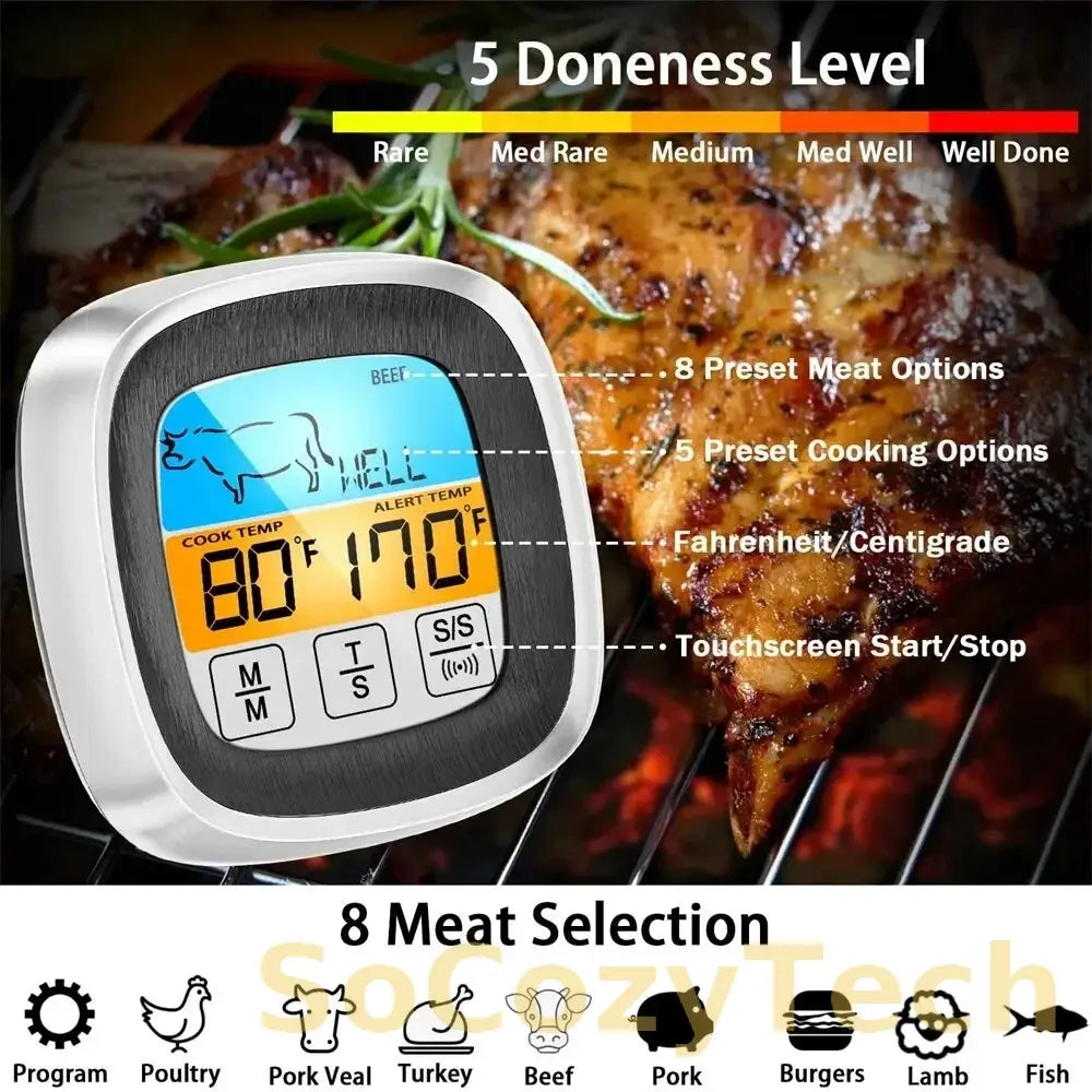 Digital Kitchen Thermometer Probe Touch Screen Meat Barbecue Food Temperature Measure Tool Steak BBQ Timer Cooking Tools 1PC Socosytech