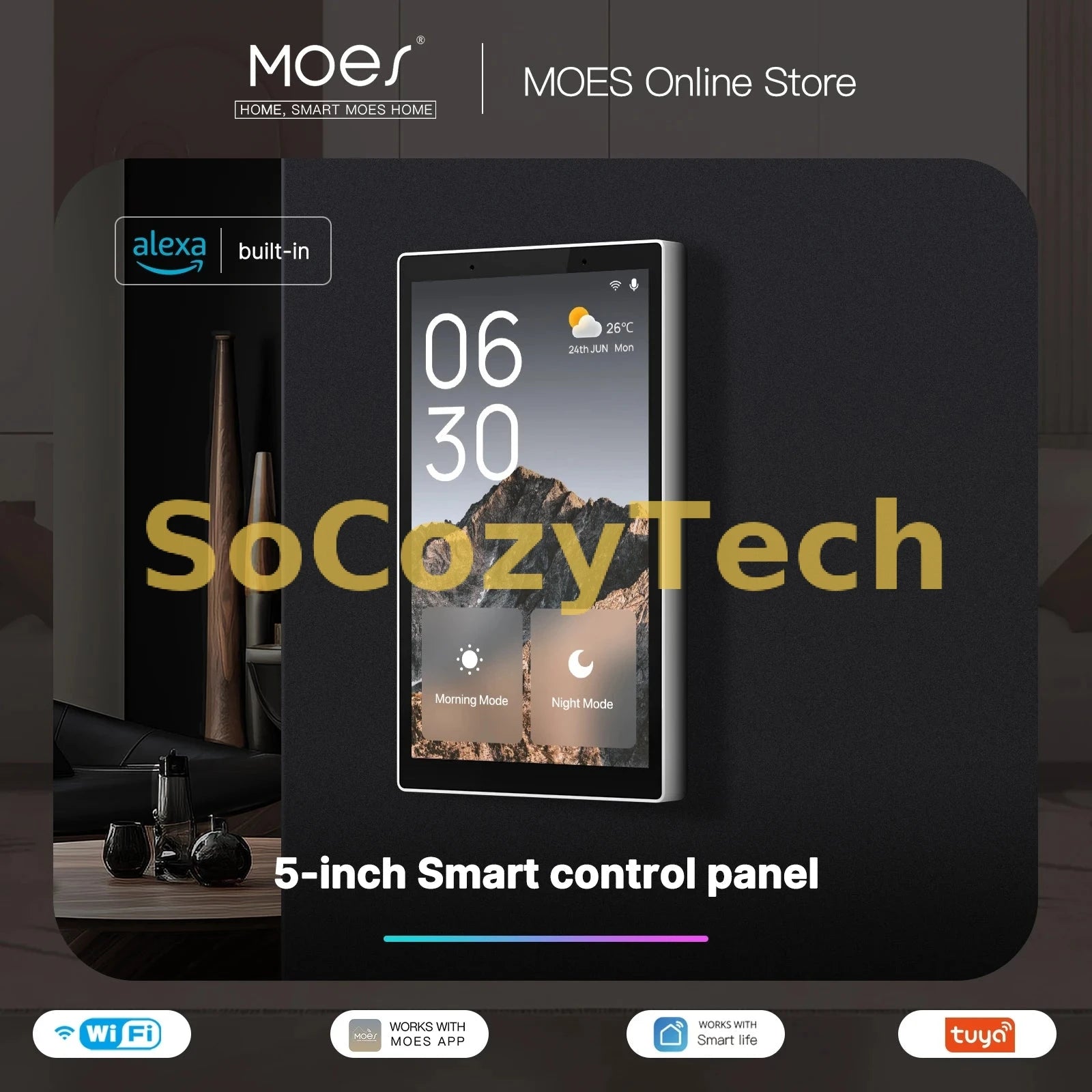 Écran de Contrôle Intelligent MOES 5" WiFi & ZigBee – Panneau Tactile avec Alexa Intégrée, Passerelle ZigBee et Gestion Domotique Tuya Smart Life Socosytech