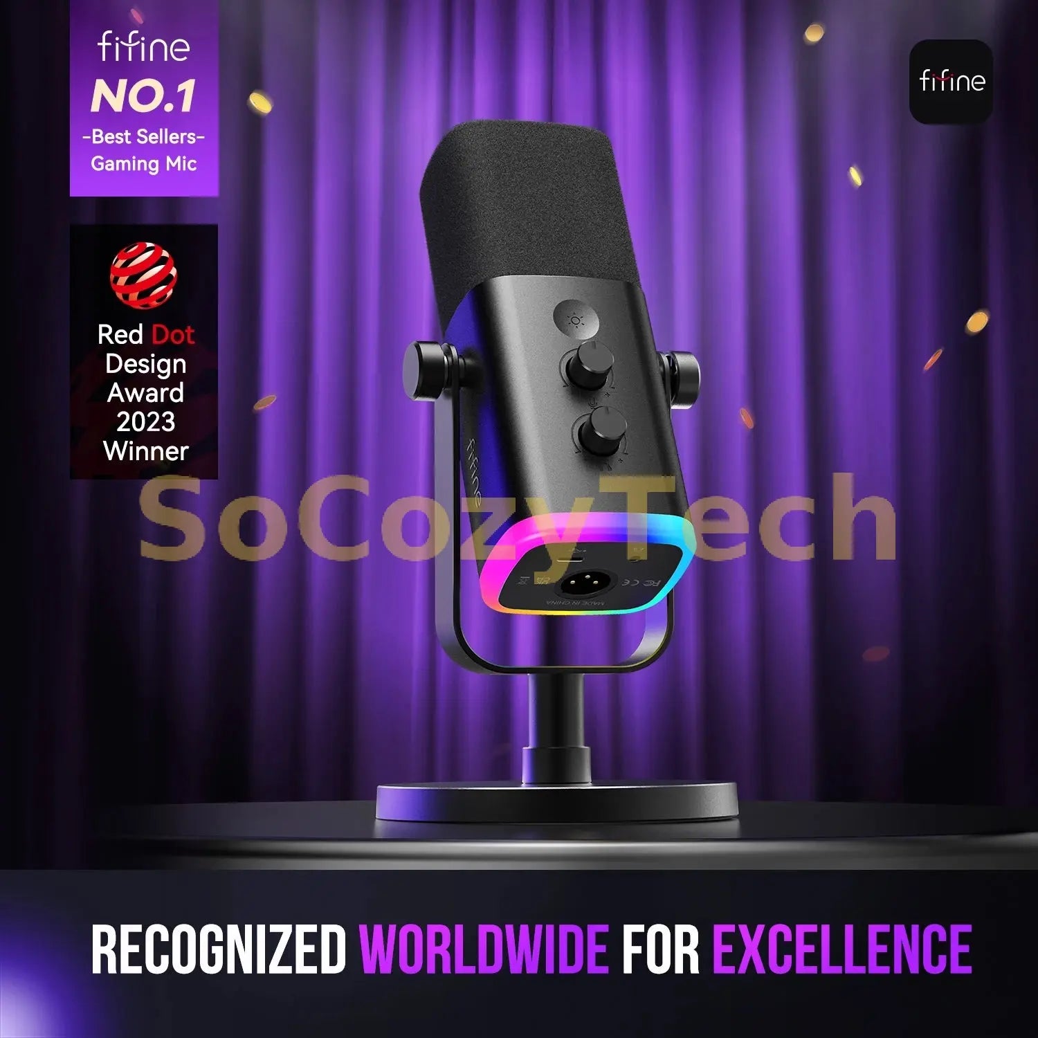 FIFINE USB/XLR Dynamic Microphone with Touch Mute Button,Headphone jack,I/O Controls,for PC PS5/4 mixer,Gaming MIC Ampligame AM8 Socosytech