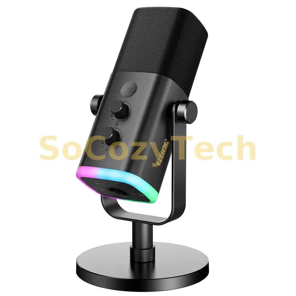 FIFINE USB/XLR Dynamic Microphone with Touch Mute Button,Headphone jack,I/O Controls,for PC PS5/4 mixer,Gaming MIC Ampligame AM8 Socosytech