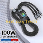 FlexCharge™ — Câble de Charge Rapide 100W 3-en-1 (USB-C / Lightning / Micro-USB) SoCozyTech