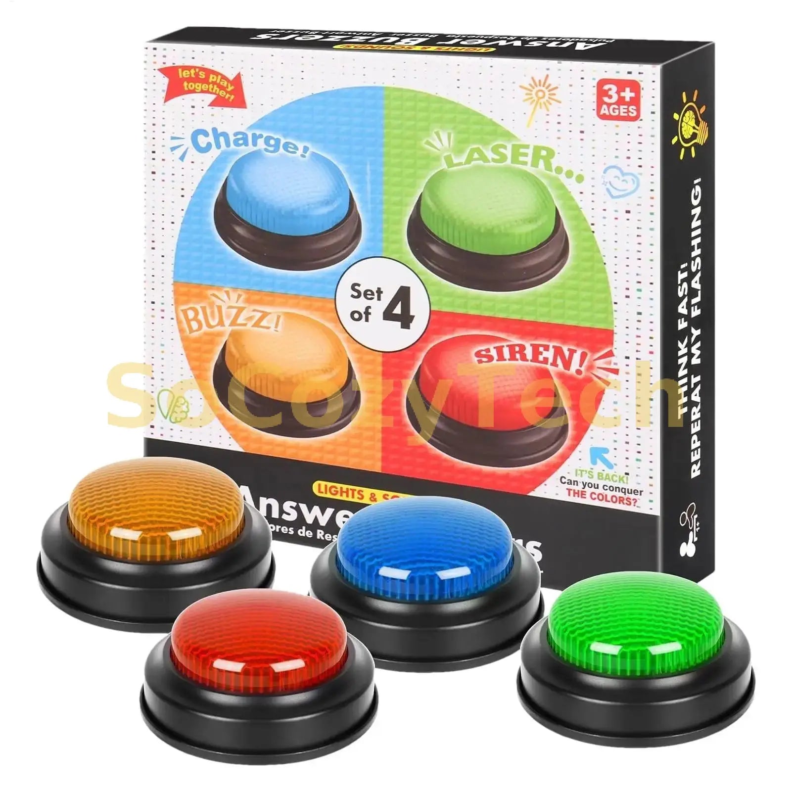 Game Buzzer 4-Piece Quick Answer Button with Lights for Kids Student Classroom Debate Competition Guessing Answering Accessories Socosytech