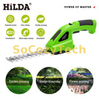 HILDA 2-in-1 Handheld Hedge Trimmer Electric Grass Trimmer Lightweight Shrub Trimmer Green Garden Bush Trimmer Cordless Socosytech