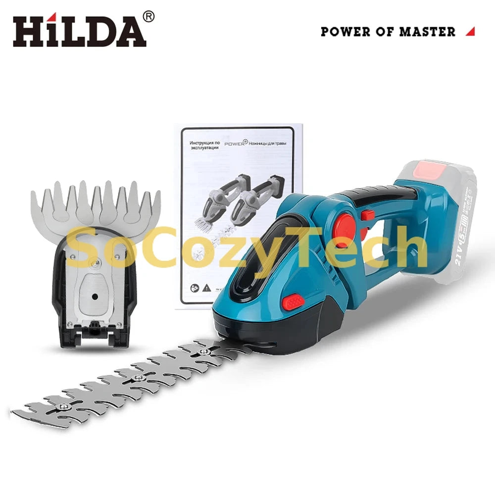 HILDA 2-in-1 Handheld Hedge Trimmer Electric Grass Trimmer Lightweight Shrub Trimmer Green Garden Bush Trimmer Cordless Socosytech