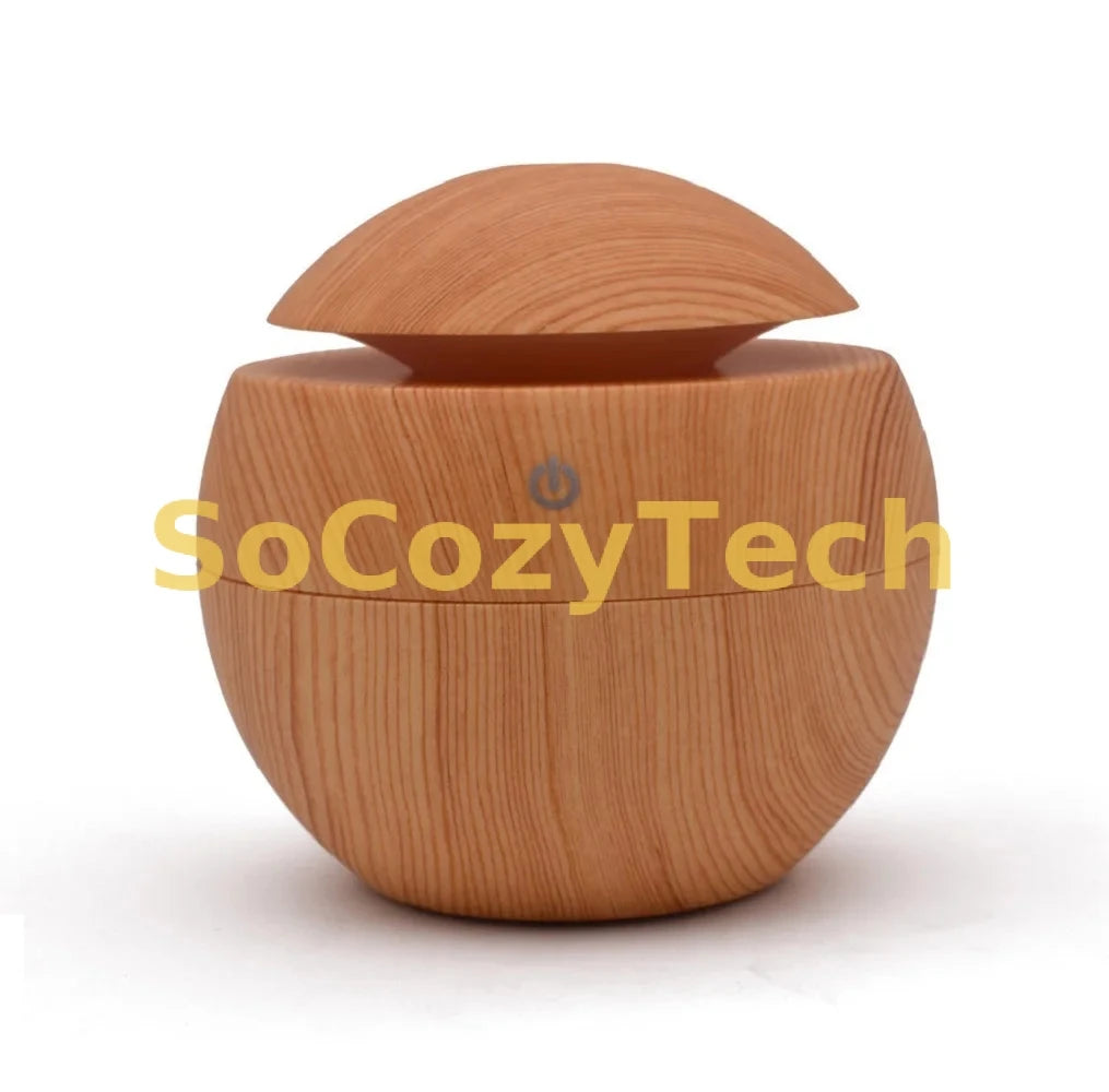 Humidificateur d’Air Sphérique Effet Bois – Diffuseur d’Huiles Essentielles USB & Purificateur d’Air SoCozyTech