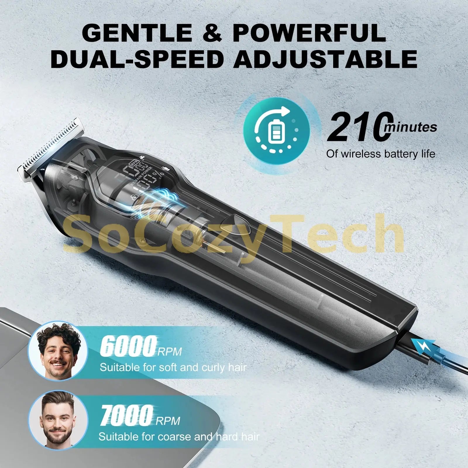 Kensen S30 4 in 1 Cordless Hair Clipper LED Display Men Beard/Nose Trimmer Rechargeable Barber Grooming Kit Hair Cutting Machine Socosytech