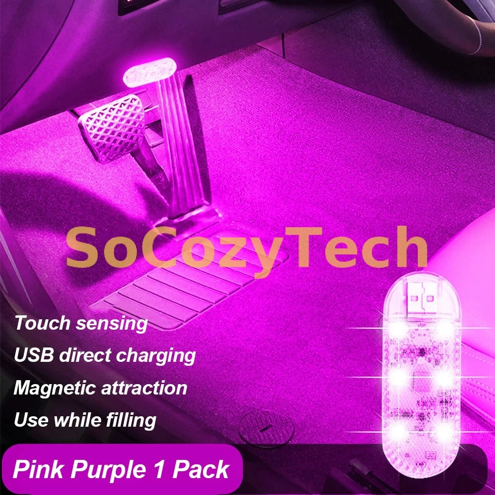LED Car Mini Touch Light USB Charging Portable Auto Roof Ceiling Reading Night  Lamp Wireless Magnetic Decoration Ambinet Light Socosytech