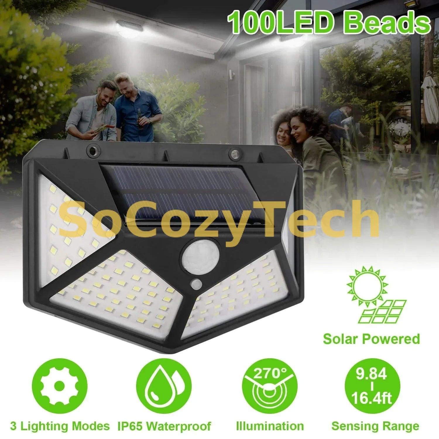 Lampe Solaire Extérieure 100 LED avec Détecteur de Mouvement – Éclairage Automatique Étanche SoCozyTech SoCozyTech