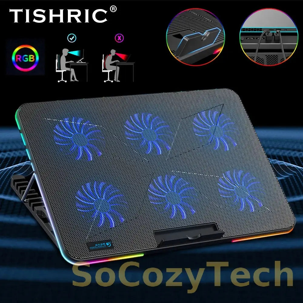Laptop Cooler Laptop Cooling Pad 6 Quiet Fans High-speed Cooling Supports Laptop Accessories Cooler Notebook Base Radiator Socosytech