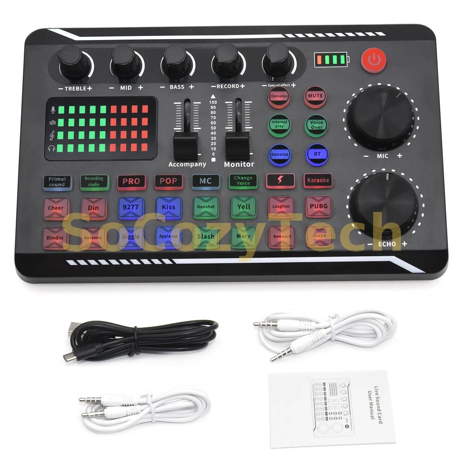 Live Sound Card And Audio Interface With DJ Mixer Effects Voice Changer Bluetooth-compatible Mixer For Live Streaming Singing Socosytech