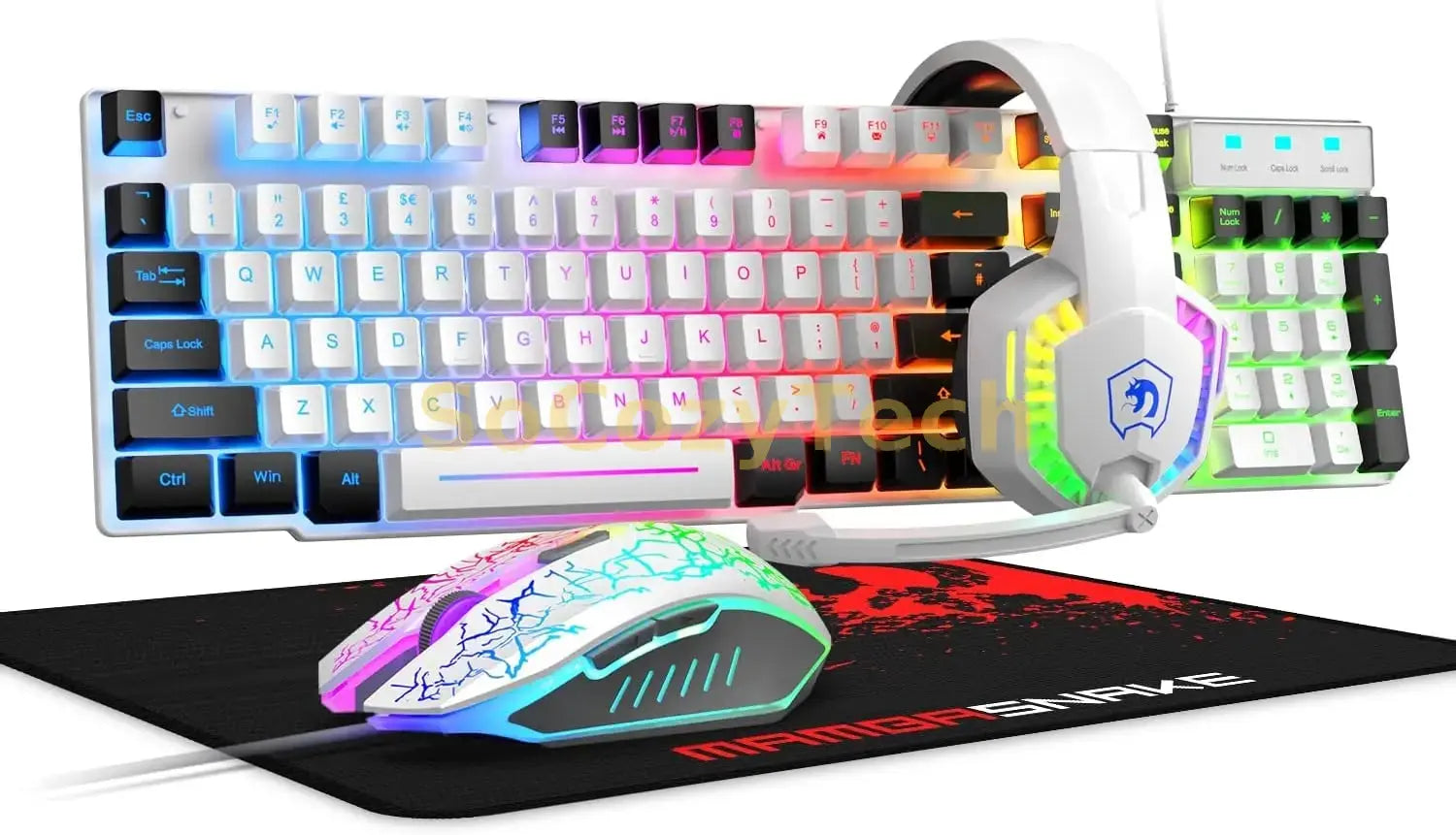 MANBASNAKE T11 Wired Gaming Keyboard and Mouse Headset Combo,Rainbow LED Backlit Wired Keyboard Socosytech