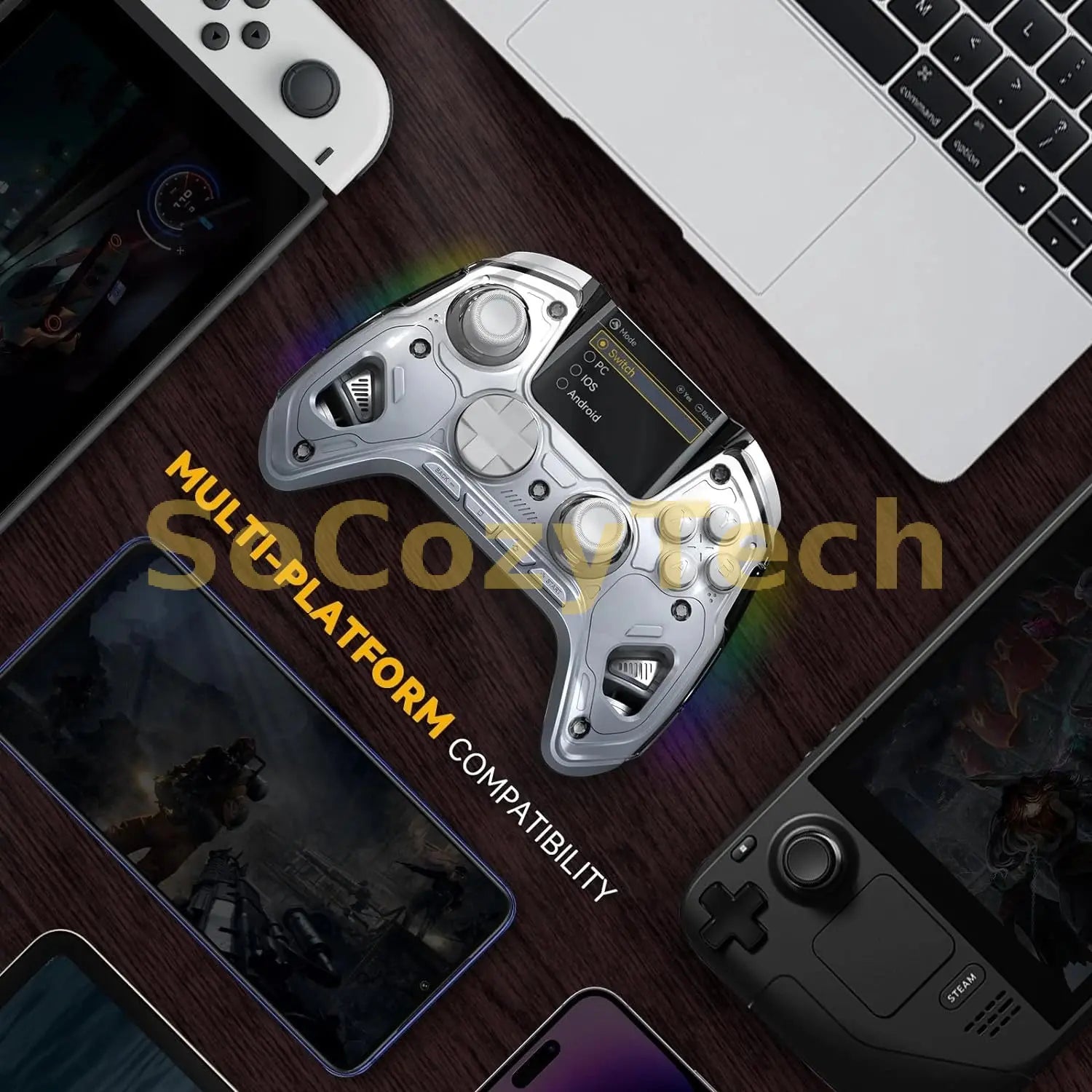Mamba One V2 Wireless Gaming Controller for Switch/PC/iOS/Android Hall Effect Stick RGB Light 1800mAh with Charging Dock Socosytech