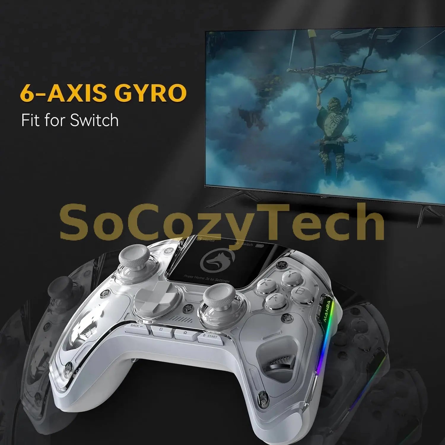 Mamba One V2 Wireless Gaming Controller for Switch/PC/iOS/Android Hall Effect Stick RGB Light 1800mAh with Charging Dock Socosytech