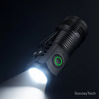Lampe torche LED tactique noire ESMARTER, 3 LED haute puissance, modèle compact rechargeable USB – packshot Socosytech fond premium.