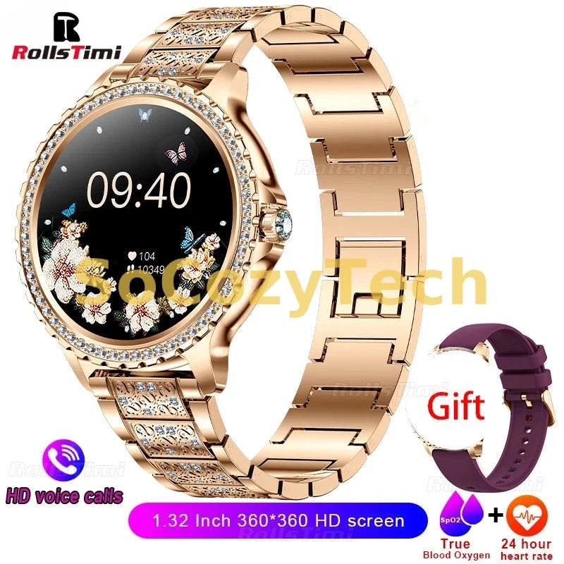 Montre Connectée Luxe Femme – Acier Inoxydable, Appels & Santé, Cadran HD 1.32” Socosytech