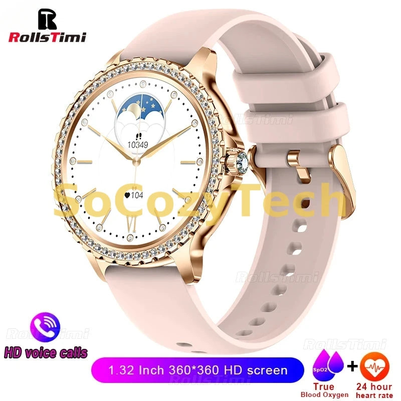 Montre Connectée Luxe Femme – Acier Inoxydable, Appels & Santé, Cadran HD 1.32” Socosytech