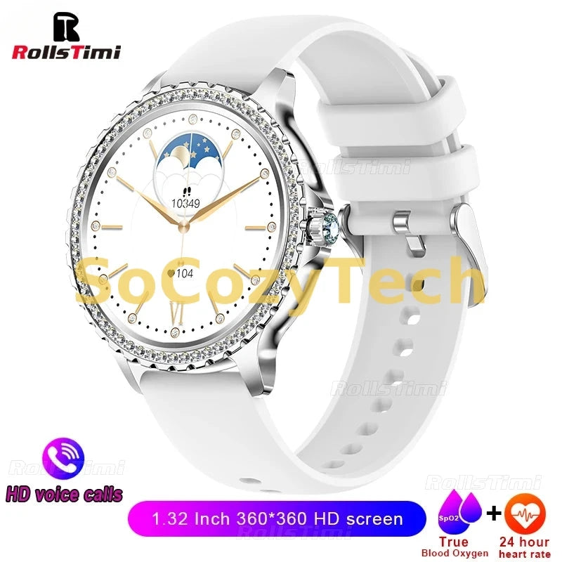 Montre Connectée Luxe Femme – Acier Inoxydable, Appels & Santé, Cadran HD 1.32” Socosytech