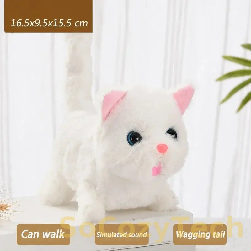 New Electric Simulation Cat Plush Toy Walking Voice Shaking Head Nodding Wagging Tail Cat Pet Toy Children's Birthday Gift Socosytech
